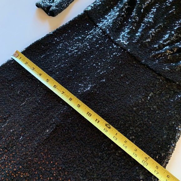 Sequin Holiday Dress Long, Tadashi Shoji Stretch Black & Copper. Long Sleeve - Picture 13 of 14